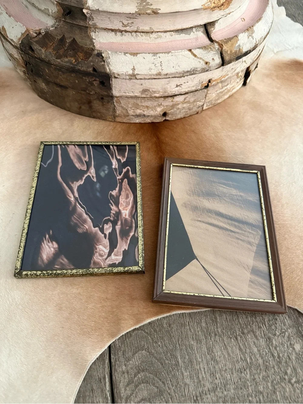 Vintage Gold-Trim Brown & Black Decorative Picture Frames - Set of 2